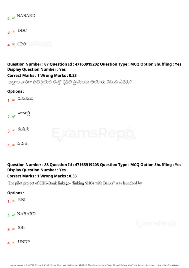 APPSC Group 2 2019 question paper, Group-II Services (Notification 25/2018) Main Examination, Paper II Social History of AP and General Overview of the Indian Constitution, page 70 of 121