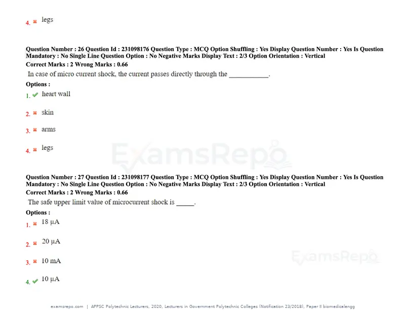 APPSC Polytechnic Lecturers 2020 question paper, Lecturers in Government Polytechnic Colleges (Notification 23/2018), Paper II biomedicalengg, page 14 of 72