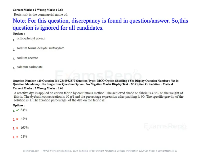 APPSC Polytechnic Lecturers 2020 question paper, Lecturers in Government Polytechnic Colleges (Notification 23/2018), Paper II garmenttechnology, page 11 of 73