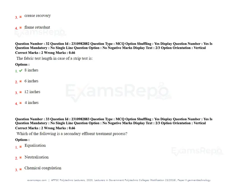 APPSC Polytechnic Lecturers 2020 question paper, Lecturers in Government Polytechnic Colleges (Notification 23/2018), Paper II garmenttechnology, page 17 of 73