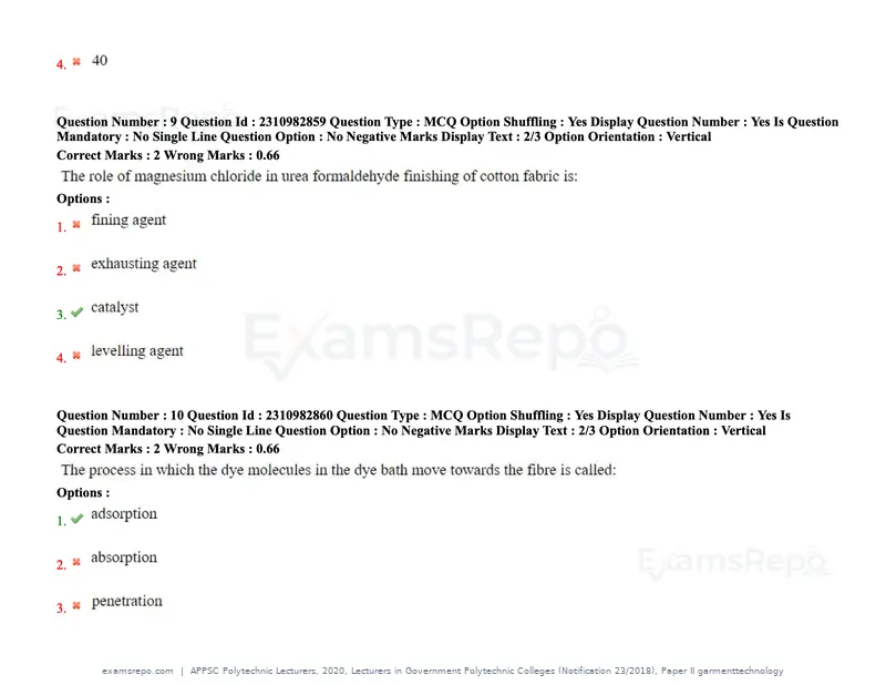 APPSC Polytechnic Lecturers 2020 question paper, Lecturers in Government Polytechnic Colleges (Notification 23/2018), Paper II garmenttechnology, page 6 of 73