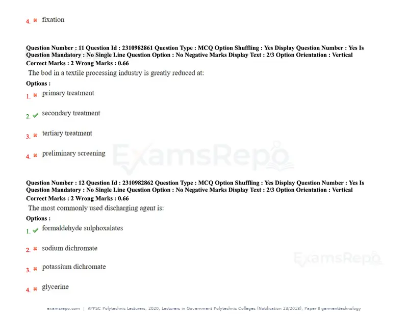 APPSC Polytechnic Lecturers 2020 question paper, Lecturers in Government Polytechnic Colleges (Notification 23/2018), Paper II garmenttechnology, page 7 of 73