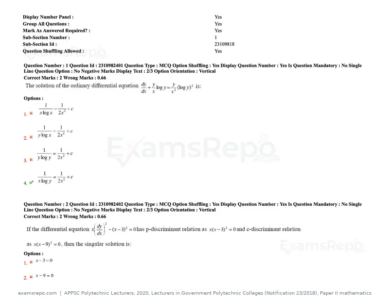 APPSC Polytechnic Lecturers 2020 question paper, Lecturers in Government Polytechnic Colleges (Notification 23/2018), Paper II mathematics, page 2 of 70