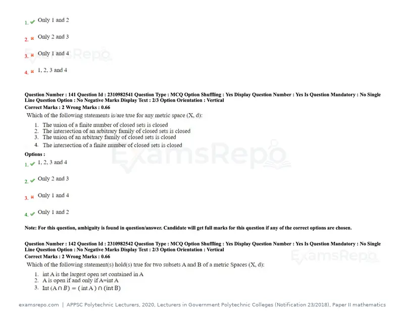 APPSC Polytechnic Lecturers 2020 question paper, Lecturers in Government Polytechnic Colleges (Notification 23/2018), Paper II mathematics, page 66 of 70