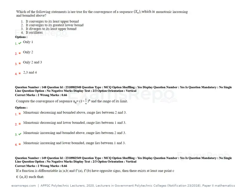 APPSC Polytechnic Lecturers 2020 question paper, Lecturers in Government Polytechnic Colleges (Notification 23/2018), Paper II mathematics, page 69 of 70