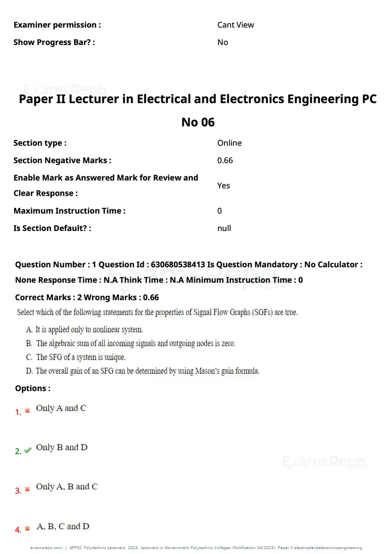 APPSC Polytechnic Lecturers 2024 question paper, Lecturers in Government Polytechnic Colleges (Notification 04/2023), Paper II electricalandelectronicsengineering, page 2 of 95
