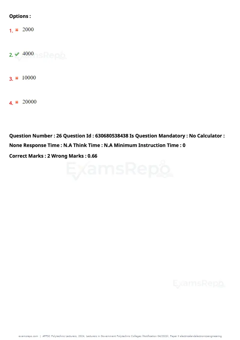 APPSC Polytechnic Lecturers 2024 question paper, Lecturers in Government Polytechnic Colleges (Notification 04/2023), Paper II electricalandelectronicsengineering, page 20 of 95