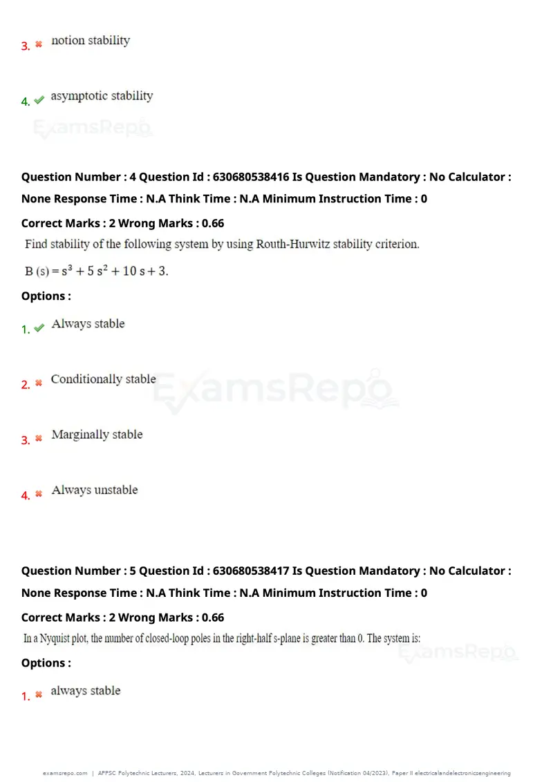 APPSC Polytechnic Lecturers 2024 question paper, Lecturers in Government Polytechnic Colleges (Notification 04/2023), Paper II electricalandelectronicsengineering, page 4 of 95