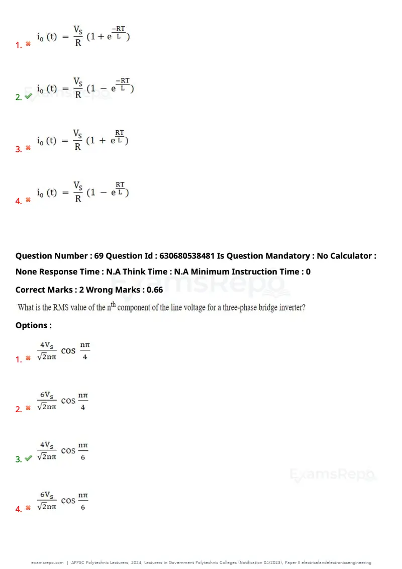 APPSC Polytechnic Lecturers 2024 question paper, Lecturers in Government Polytechnic Colleges (Notification 04/2023), Paper II electricalandelectronicsengineering, page 46 of 95