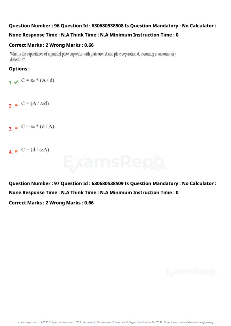 APPSC Polytechnic Lecturers 2024 question paper, Lecturers in Government Polytechnic Colleges (Notification 04/2023), Paper II electricalandelectronicsengineering, page 63 of 95