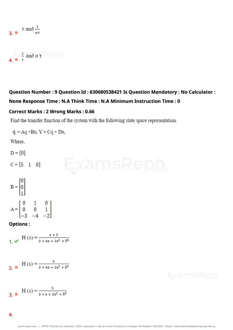 APPSC Polytechnic Lecturers 2024 question paper, Lecturers in Government Polytechnic Colleges (Notification 04/2023), Paper II electricalandelectronicsengineering, page 7 of 95