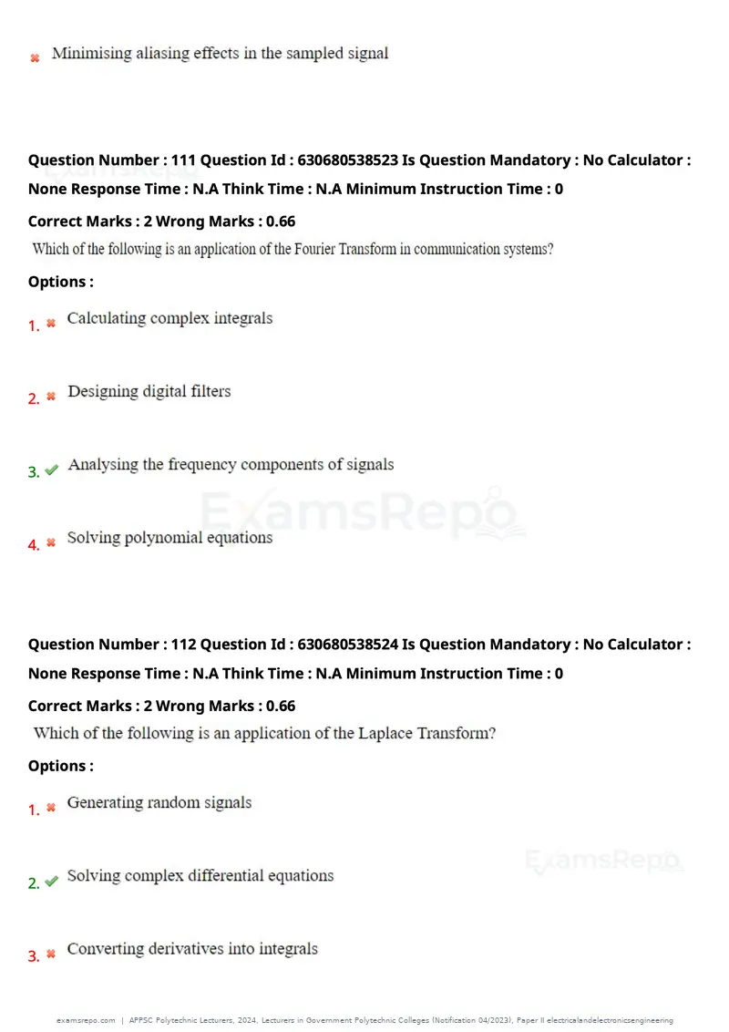 APPSC Polytechnic Lecturers 2024 question paper, Lecturers in Government Polytechnic Colleges (Notification 04/2023), Paper II electricalandelectronicsengineering, page 72 of 95