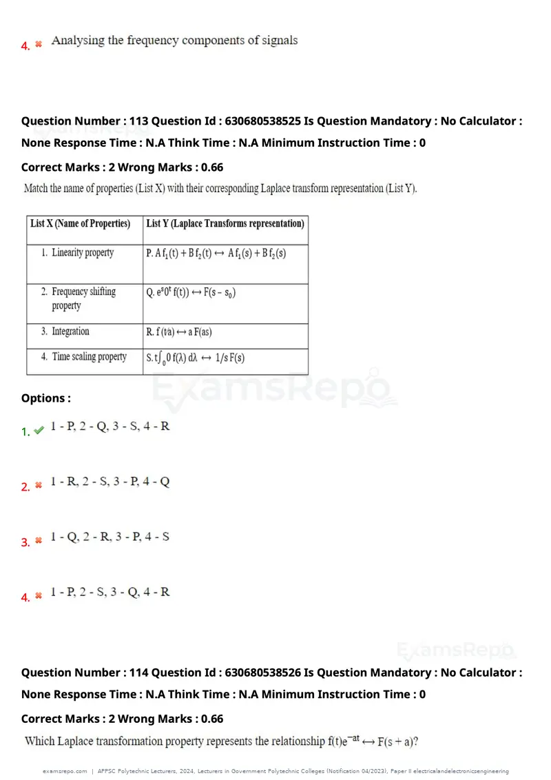APPSC Polytechnic Lecturers 2024 question paper, Lecturers in Government Polytechnic Colleges (Notification 04/2023), Paper II electricalandelectronicsengineering, page 73 of 95