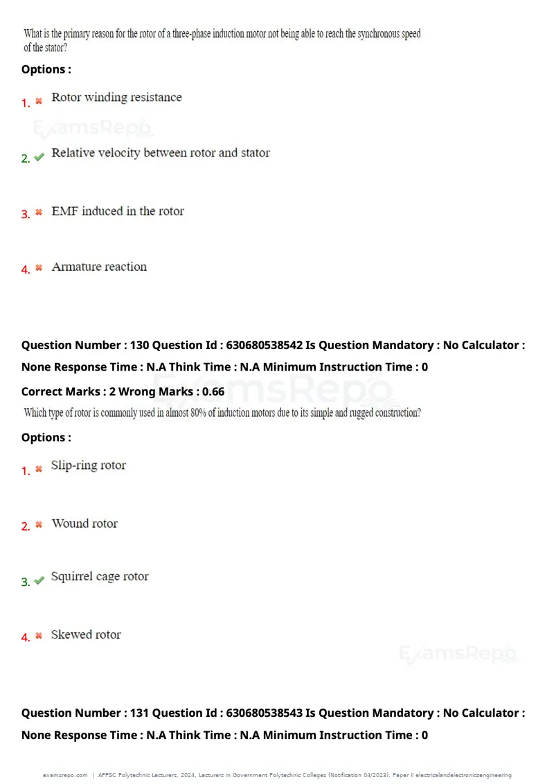 APPSC Polytechnic Lecturers 2024 question paper, Lecturers in Government Polytechnic Colleges (Notification 04/2023), Paper II electricalandelectronicsengineering, page 83 of 95