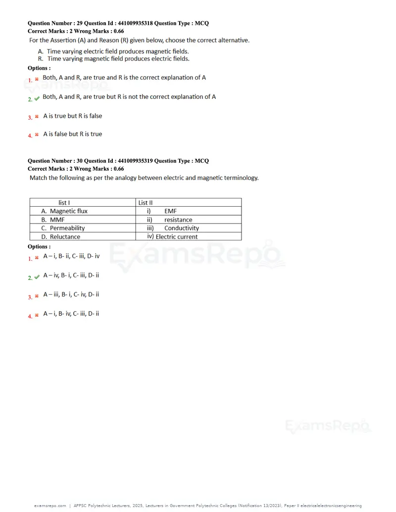 APPSC Polytechnic Lecturers 2025 question paper, Lecturers in Government Polytechnic Colleges (Notification 13/2023), Paper II electricalelectronicsengineering, page 10 of 47
