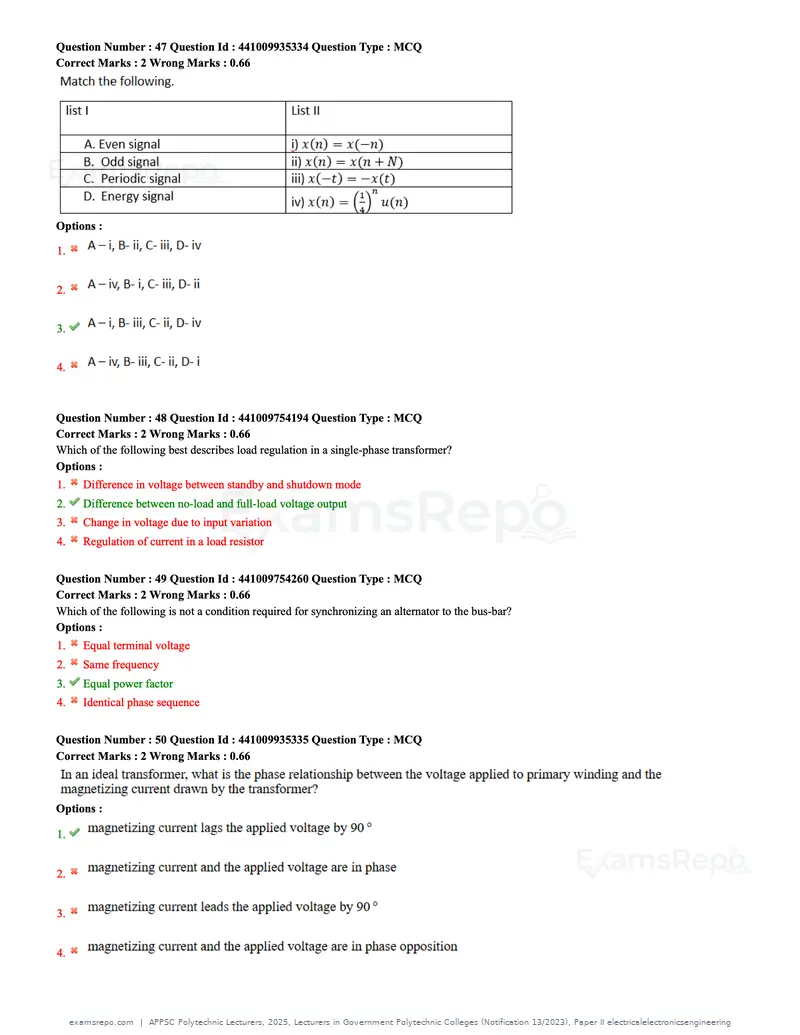 APPSC Polytechnic Lecturers 2025 question paper, Lecturers in Government Polytechnic Colleges (Notification 13/2023), Paper II electricalelectronicsengineering, page 16 of 47