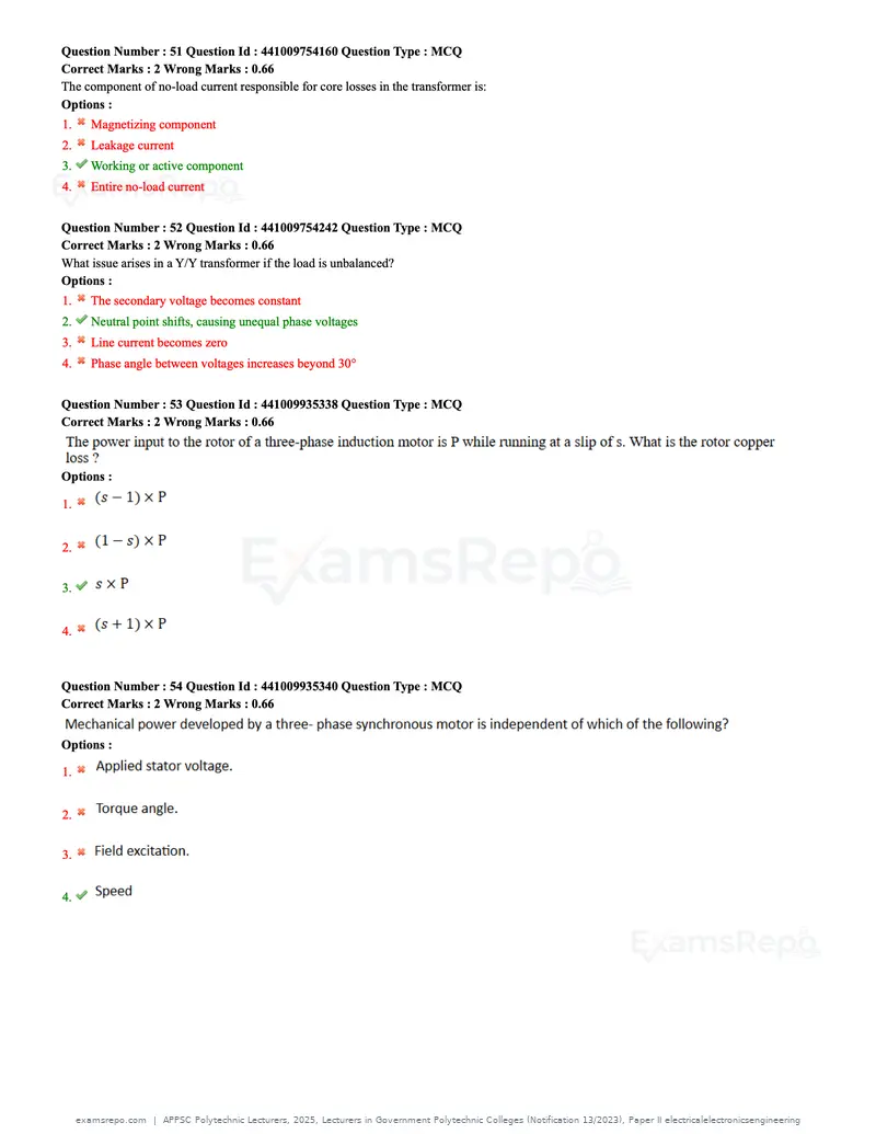 APPSC Polytechnic Lecturers 2025 question paper, Lecturers in Government Polytechnic Colleges (Notification 13/2023), Paper II electricalelectronicsengineering, page 17 of 47