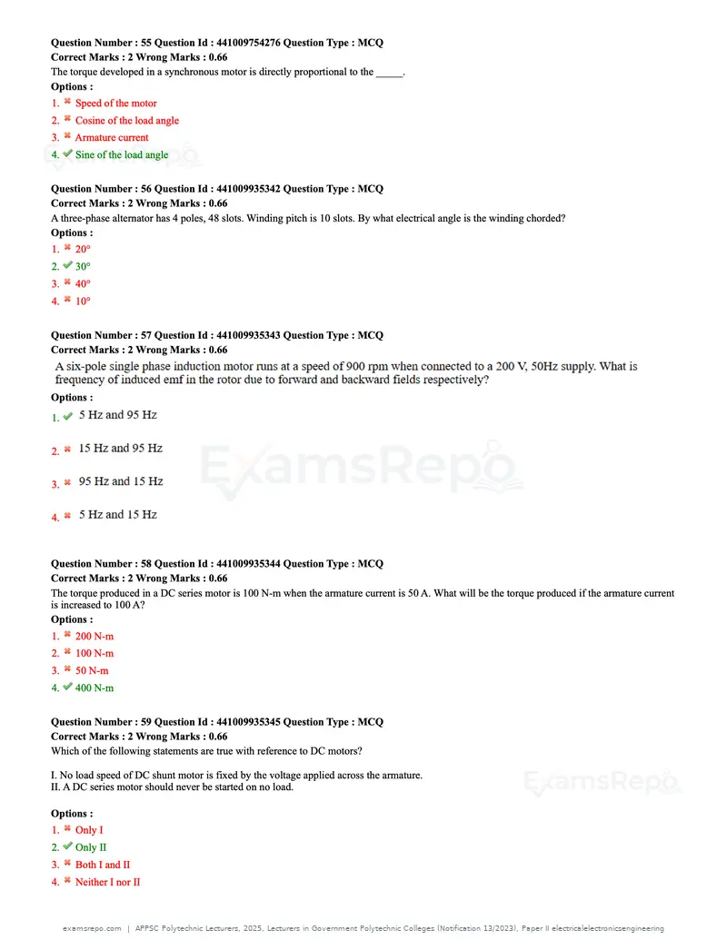 APPSC Polytechnic Lecturers 2025 question paper, Lecturers in Government Polytechnic Colleges (Notification 13/2023), Paper II electricalelectronicsengineering, page 18 of 47