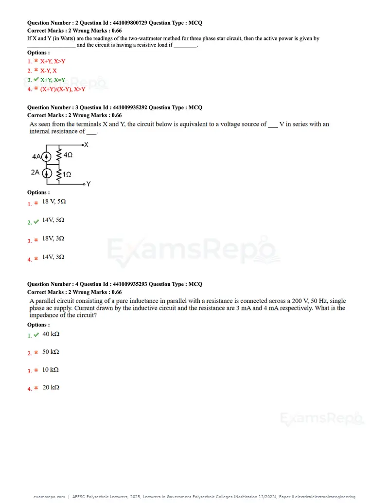 APPSC Polytechnic Lecturers 2025 question paper, Lecturers in Government Polytechnic Colleges (Notification 13/2023), Paper II electricalelectronicsengineering, page 2 of 47