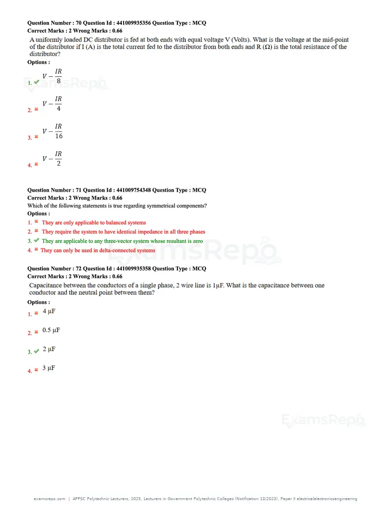 APPSC Polytechnic Lecturers 2025 question paper, Lecturers in Government Polytechnic Colleges (Notification 13/2023), Paper II electricalelectronicsengineering, page 22 of 47
