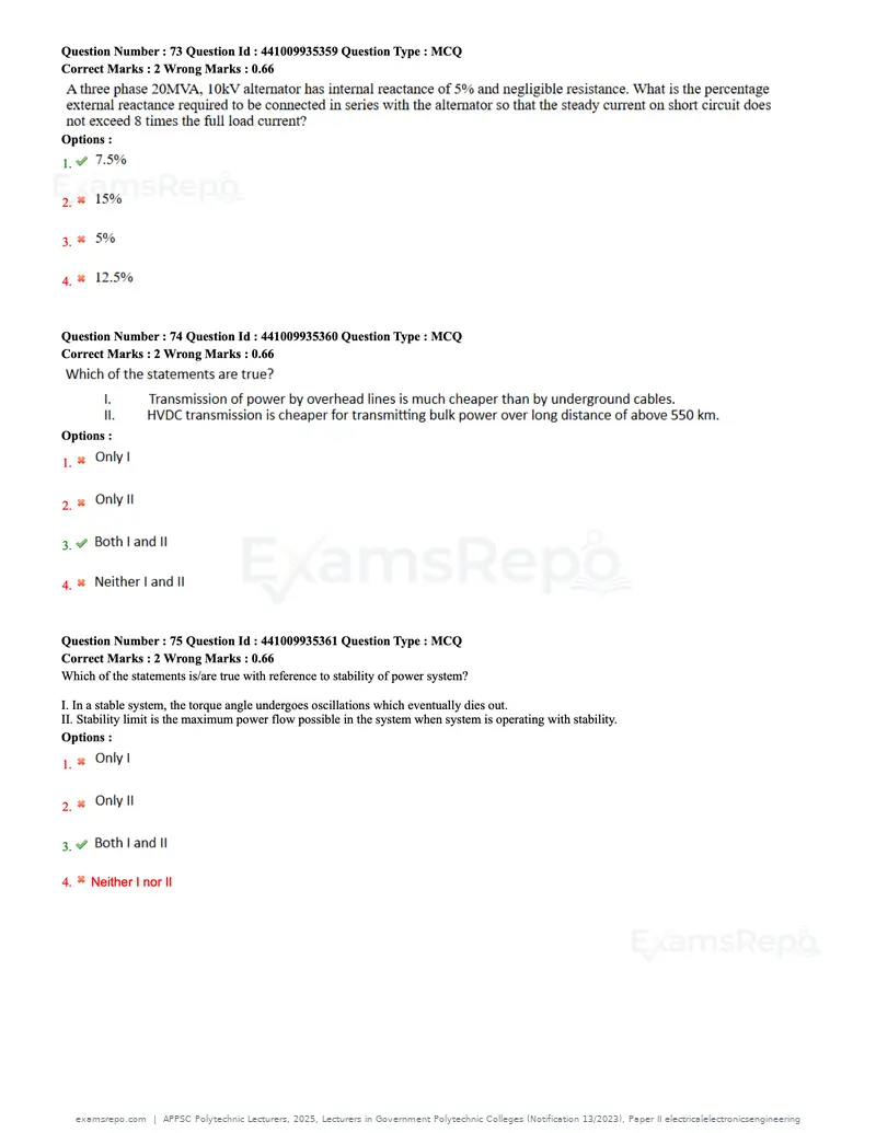 APPSC Polytechnic Lecturers 2025 question paper, Lecturers in Government Polytechnic Colleges (Notification 13/2023), Paper II electricalelectronicsengineering, page 23 of 47