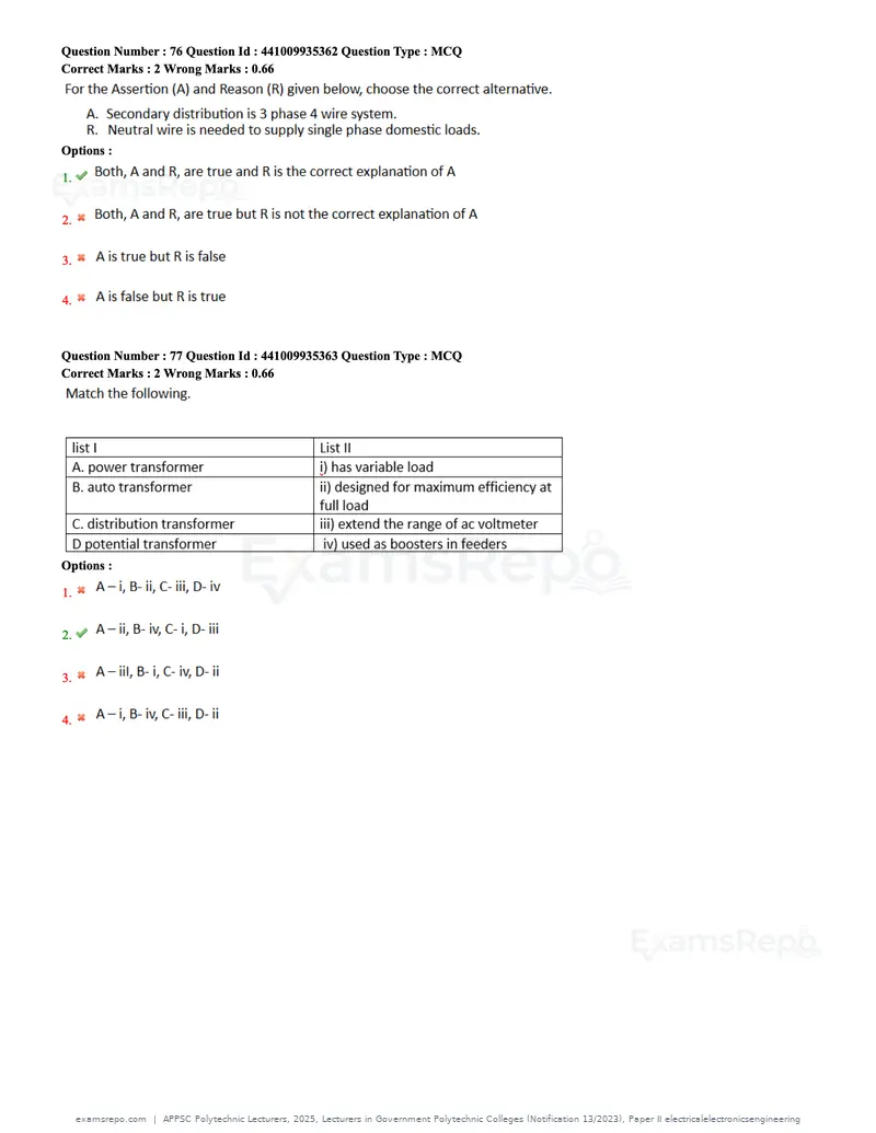 APPSC Polytechnic Lecturers 2025 question paper, Lecturers in Government Polytechnic Colleges (Notification 13/2023), Paper II electricalelectronicsengineering, page 24 of 47