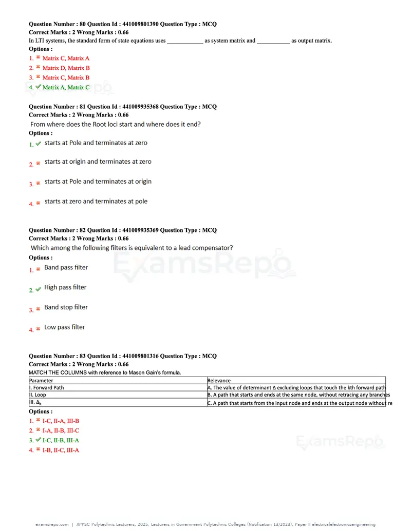 APPSC Polytechnic Lecturers 2025 question paper, Lecturers in Government Polytechnic Colleges (Notification 13/2023), Paper II electricalelectronicsengineering, page 26 of 47