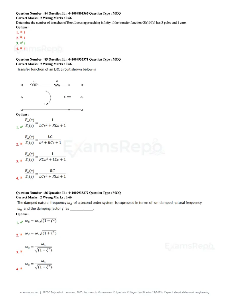 APPSC Polytechnic Lecturers 2025 question paper, Lecturers in Government Polytechnic Colleges (Notification 13/2023), Paper II electricalelectronicsengineering, page 27 of 47