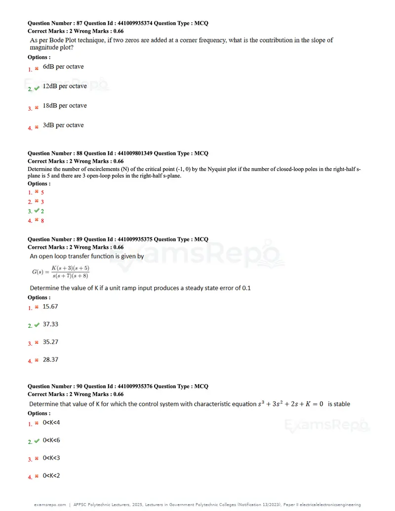 APPSC Polytechnic Lecturers 2025 question paper, Lecturers in Government Polytechnic Colleges (Notification 13/2023), Paper II electricalelectronicsengineering, page 28 of 47