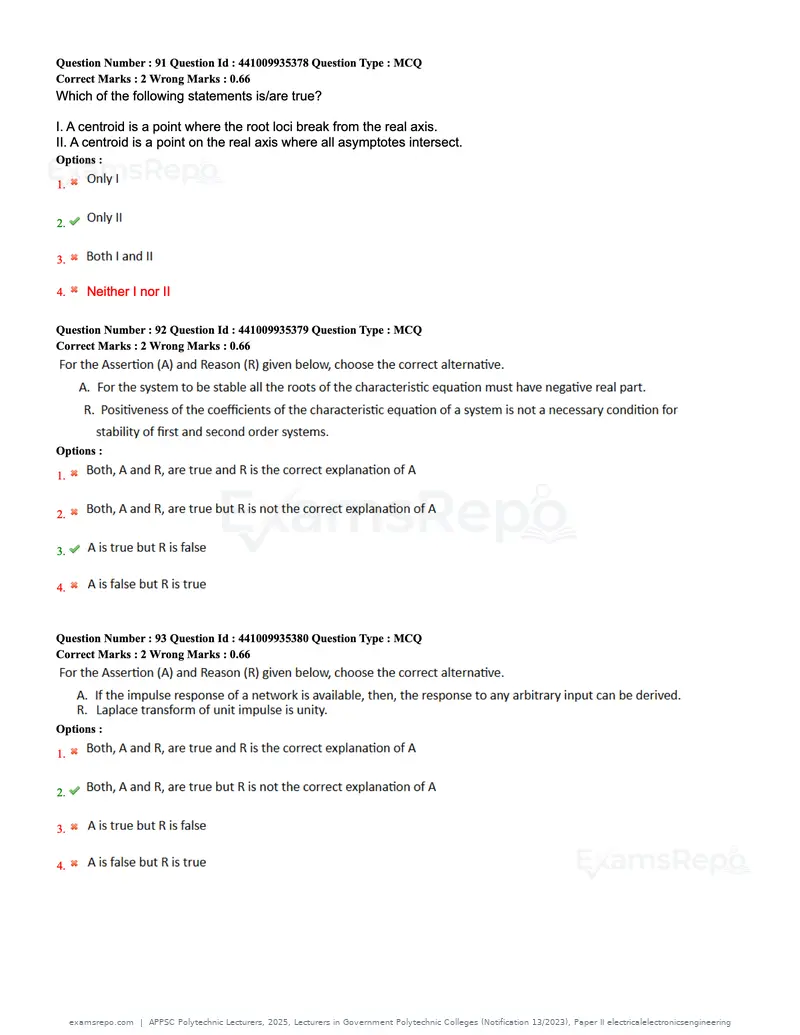 APPSC Polytechnic Lecturers 2025 question paper, Lecturers in Government Polytechnic Colleges (Notification 13/2023), Paper II electricalelectronicsengineering, page 29 of 47
