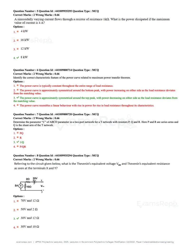 APPSC Polytechnic Lecturers 2025 question paper, Lecturers in Government Polytechnic Colleges (Notification 13/2023), Paper II electricalelectronicsengineering, page 3 of 47