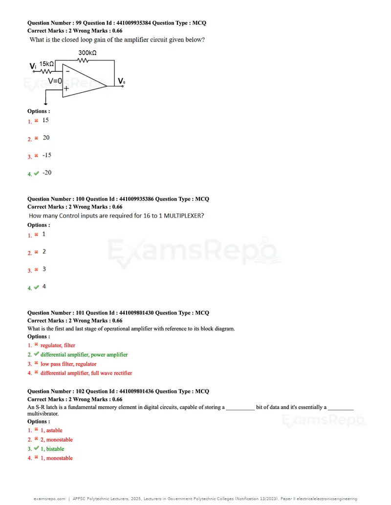 APPSC Polytechnic Lecturers 2025 question paper, Lecturers in Government Polytechnic Colleges (Notification 13/2023), Paper II electricalelectronicsengineering, page 32 of 47