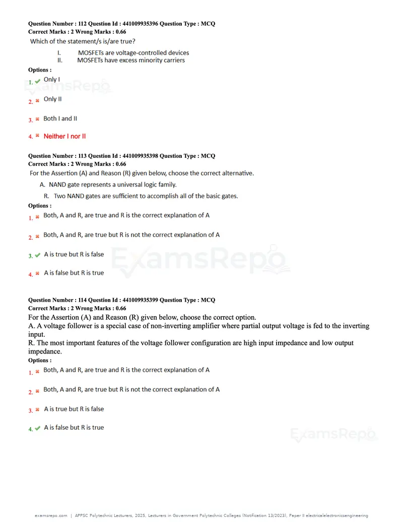 APPSC Polytechnic Lecturers 2025 question paper, Lecturers in Government Polytechnic Colleges (Notification 13/2023), Paper II electricalelectronicsengineering, page 36 of 47
