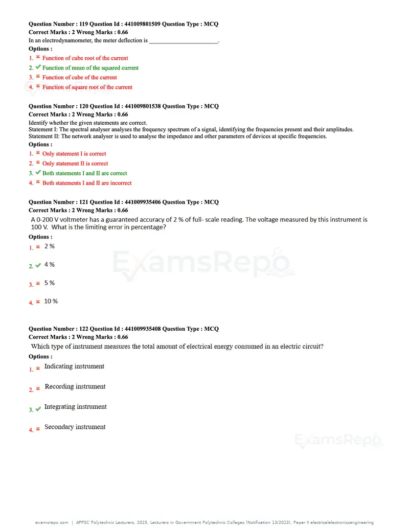 APPSC Polytechnic Lecturers 2025 question paper, Lecturers in Government Polytechnic Colleges (Notification 13/2023), Paper II electricalelectronicsengineering, page 38 of 47