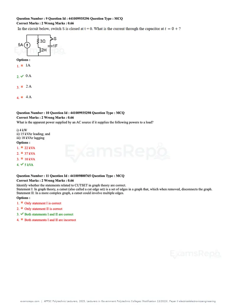 APPSC Polytechnic Lecturers 2025 question paper, Lecturers in Government Polytechnic Colleges (Notification 13/2023), Paper II electricalelectronicsengineering, page 4 of 47