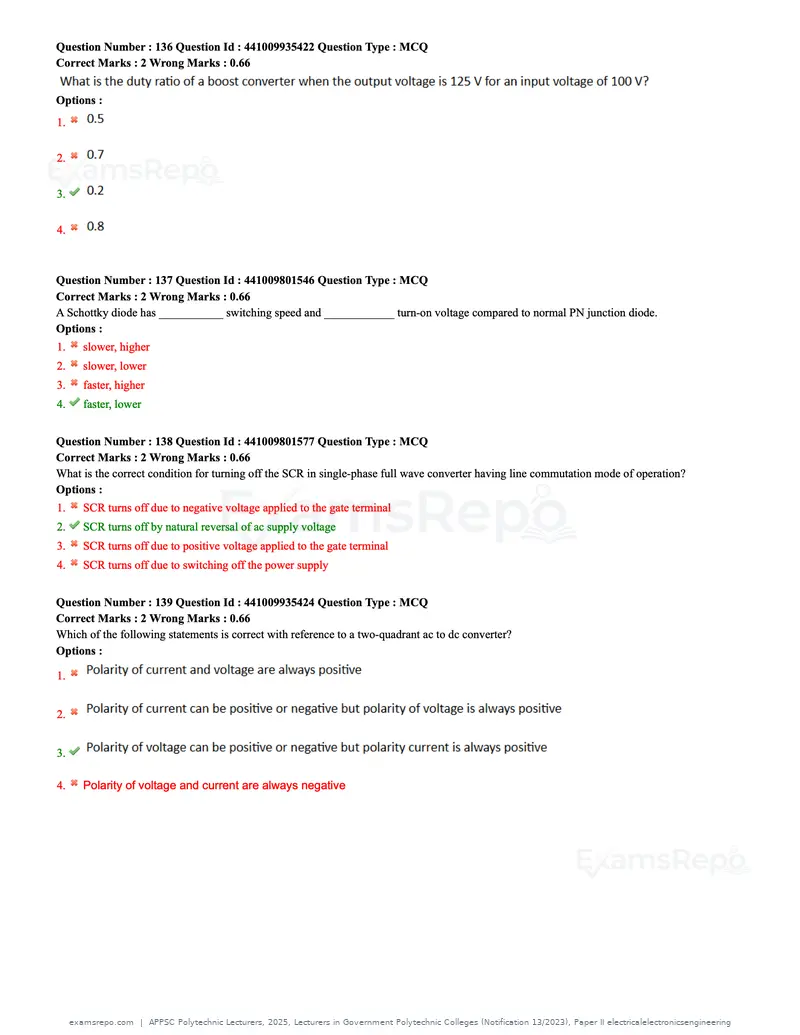 APPSC Polytechnic Lecturers 2025 question paper, Lecturers in Government Polytechnic Colleges (Notification 13/2023), Paper II electricalelectronicsengineering, page 43 of 47