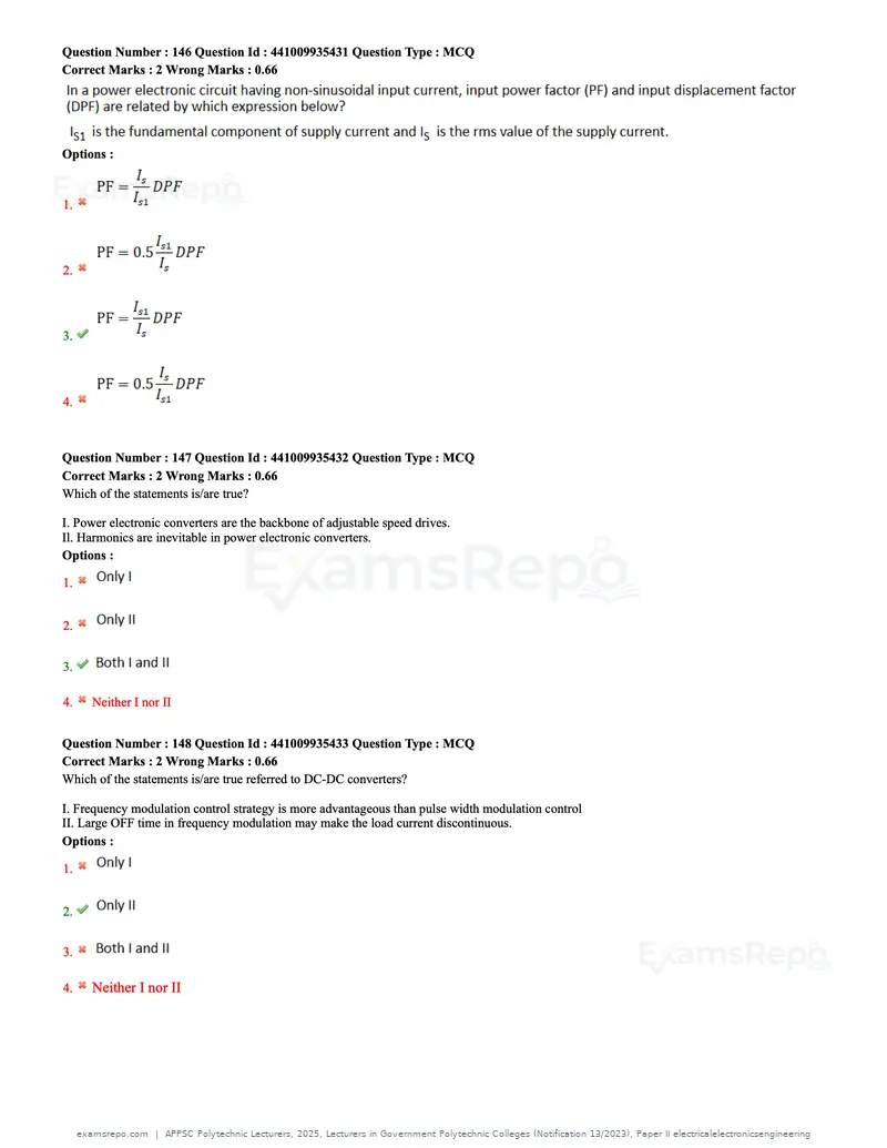 APPSC Polytechnic Lecturers 2025 question paper, Lecturers in Government Polytechnic Colleges (Notification 13/2023), Paper II electricalelectronicsengineering, page 46 of 47