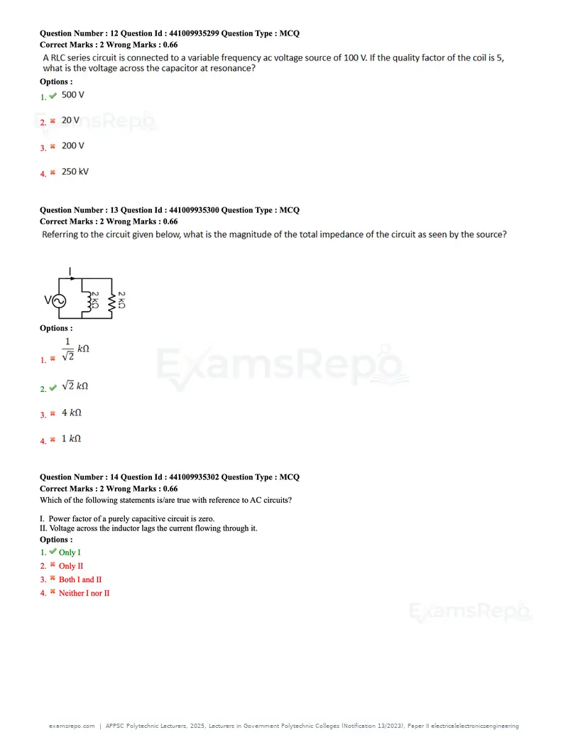 APPSC Polytechnic Lecturers 2025 question paper, Lecturers in Government Polytechnic Colleges (Notification 13/2023), Paper II electricalelectronicsengineering, page 5 of 47