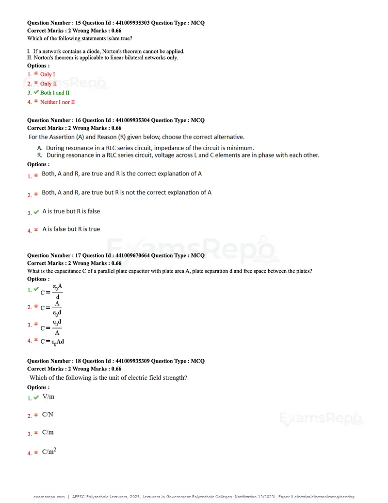 APPSC Polytechnic Lecturers 2025 question paper, Lecturers in Government Polytechnic Colleges (Notification 13/2023), Paper II electricalelectronicsengineering, page 6 of 47