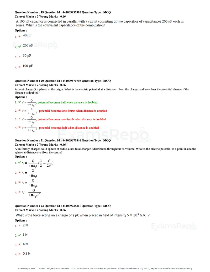 APPSC Polytechnic Lecturers 2025 question paper, Lecturers in Government Polytechnic Colleges (Notification 13/2023), Paper II electricalelectronicsengineering, page 7 of 47