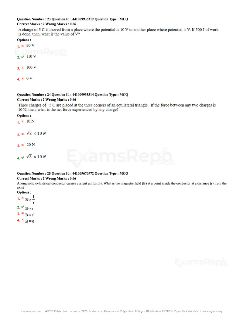 APPSC Polytechnic Lecturers 2025 question paper, Lecturers in Government Polytechnic Colleges (Notification 13/2023), Paper II electricalelectronicsengineering, page 8 of 47