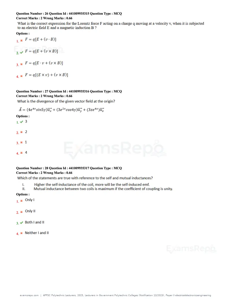 APPSC Polytechnic Lecturers 2025 question paper, Lecturers in Government Polytechnic Colleges (Notification 13/2023), Paper II electricalelectronicsengineering, page 9 of 47