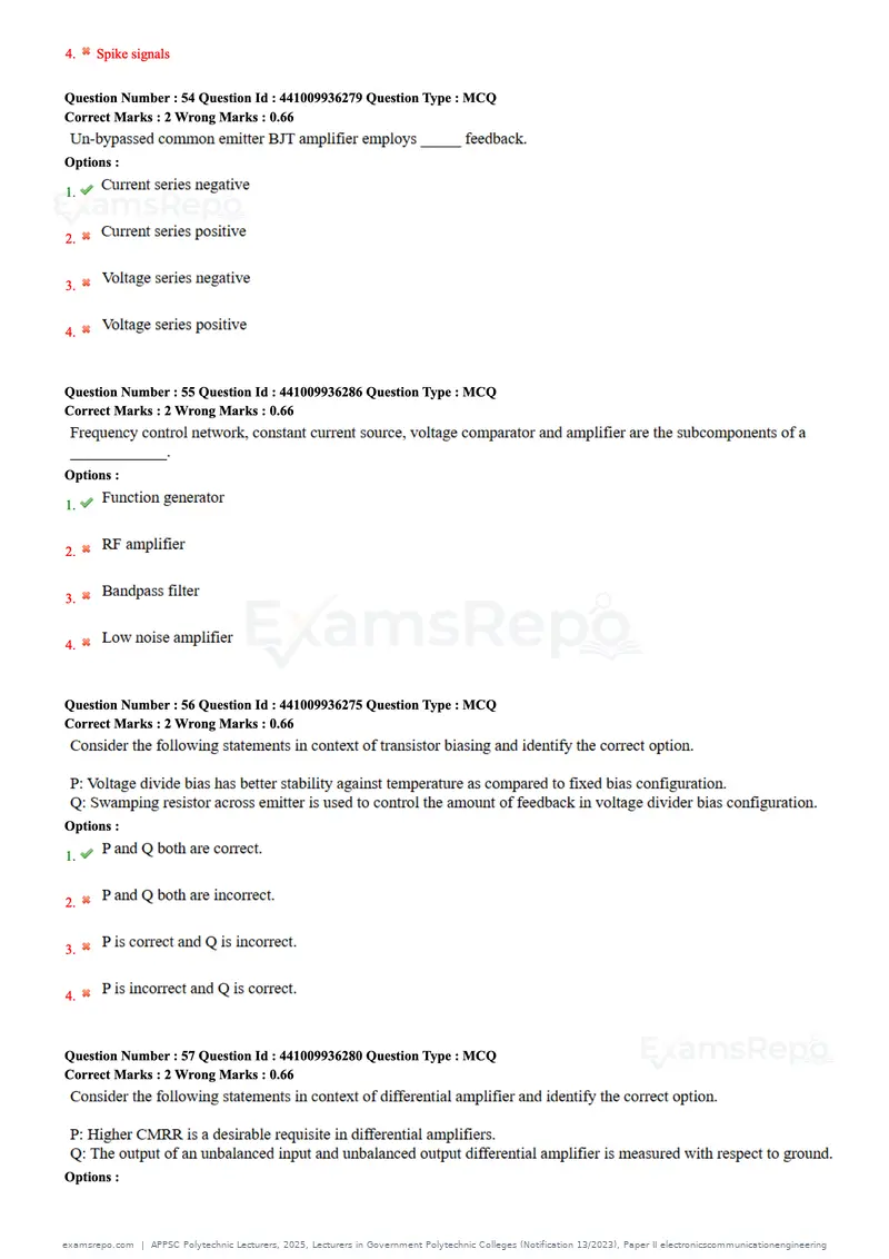 APPSC Polytechnic Lecturers 2025 question paper, Lecturers in Government Polytechnic Colleges (Notification 13/2023), Paper II electronicscommunicationengineering, page 16 of 42