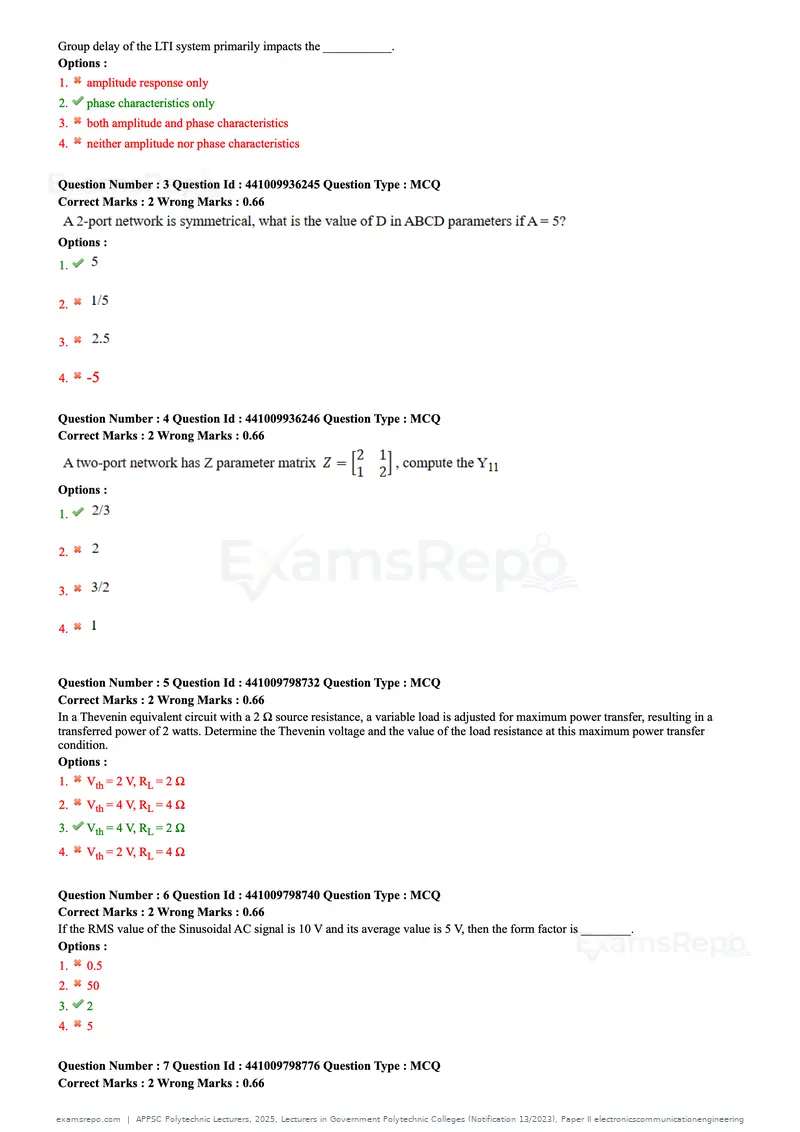 APPSC Polytechnic Lecturers 2025 question paper, Lecturers in Government Polytechnic Colleges (Notification 13/2023), Paper II electronicscommunicationengineering, page 2 of 42