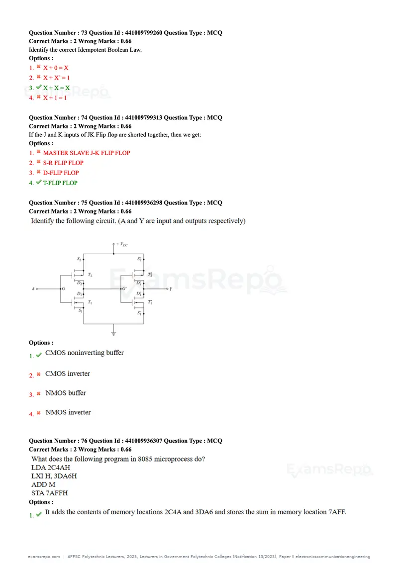 APPSC Polytechnic Lecturers 2025 question paper, Lecturers in Government Polytechnic Colleges (Notification 13/2023), Paper II electronicscommunicationengineering, page 21 of 42