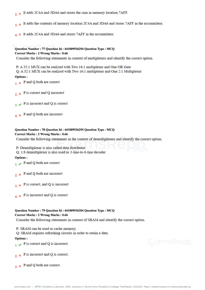 APPSC Polytechnic Lecturers 2025 question paper, Lecturers in Government Polytechnic Colleges (Notification 13/2023), Paper II electronicscommunicationengineering, page 22 of 42