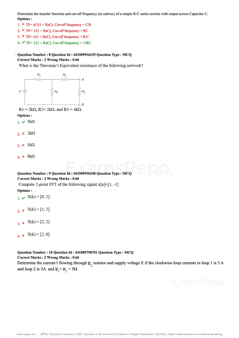 APPSC Polytechnic Lecturers 2025 question paper, Lecturers in Government Polytechnic Colleges (Notification 13/2023), Paper II electronicscommunicationengineering, page 3 of 42