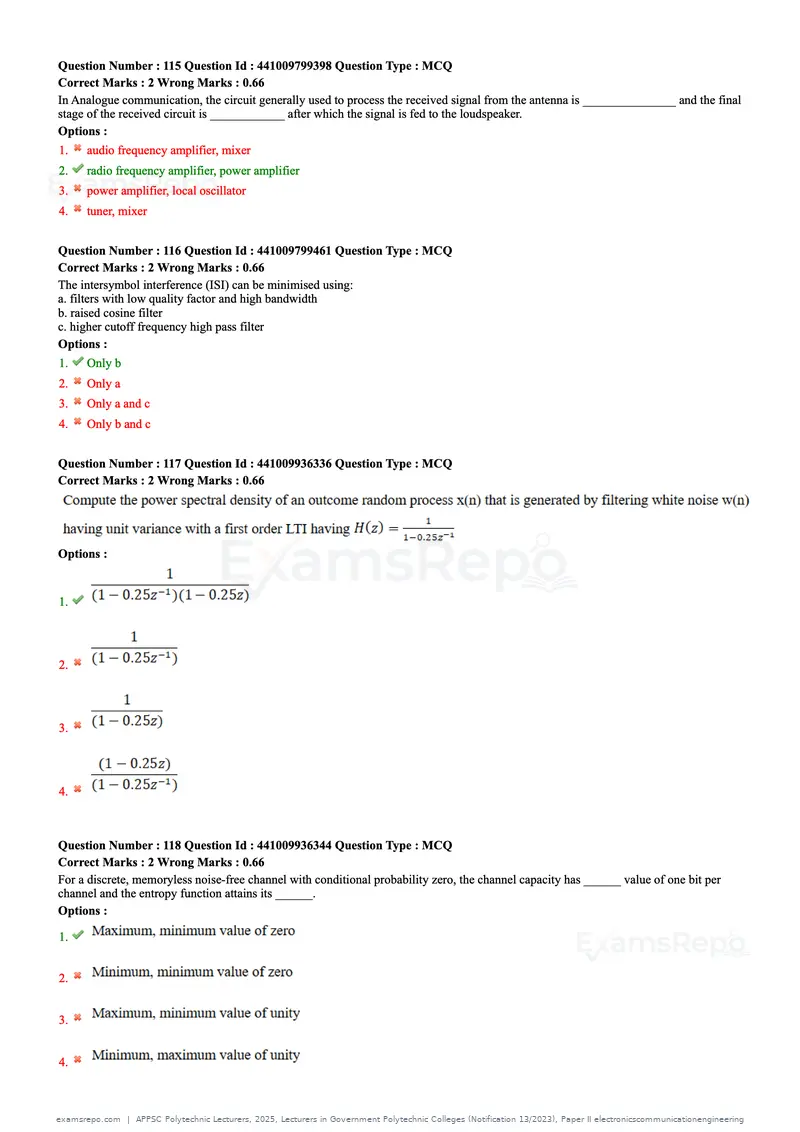 APPSC Polytechnic Lecturers 2025 question paper, Lecturers in Government Polytechnic Colleges (Notification 13/2023), Paper II electronicscommunicationengineering, page 33 of 42