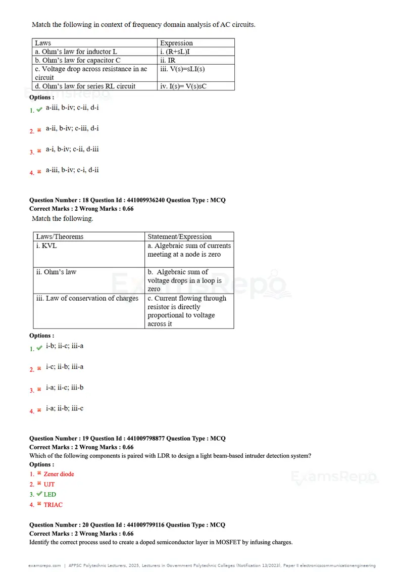 APPSC Polytechnic Lecturers 2025 question paper, Lecturers in Government Polytechnic Colleges (Notification 13/2023), Paper II electronicscommunicationengineering, page 6 of 42