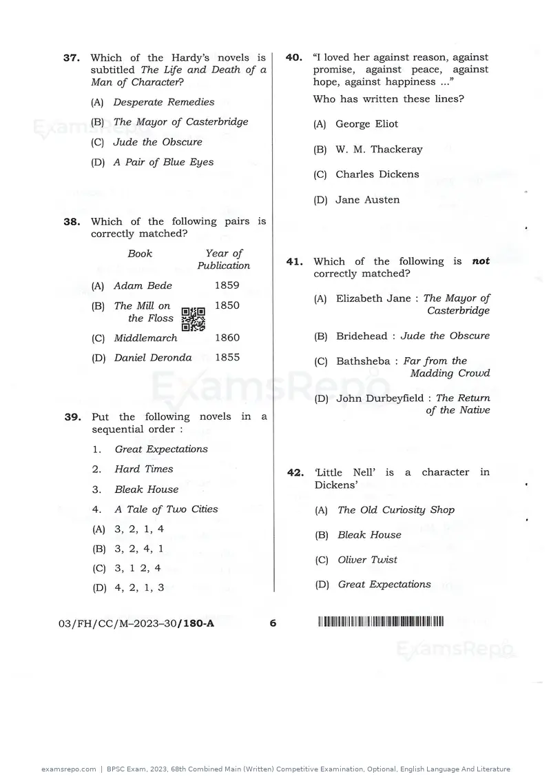 BPSC Exam 2023 question paper, 68th Combined Main (Written) Competitive Examination, Optional, English Language And Literature, page 6 of 13